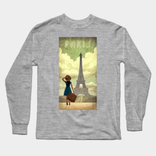 Vintage Travel Poster - Paris Eiffel Tower Long Sleeve T-Shirt